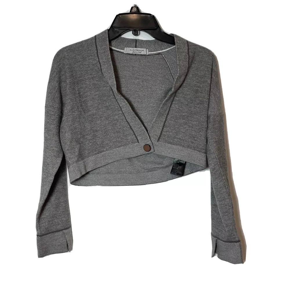 D. Exterior Wool Blend Cropped Cardigan Sweater Womens M Gray One Button Knit‎